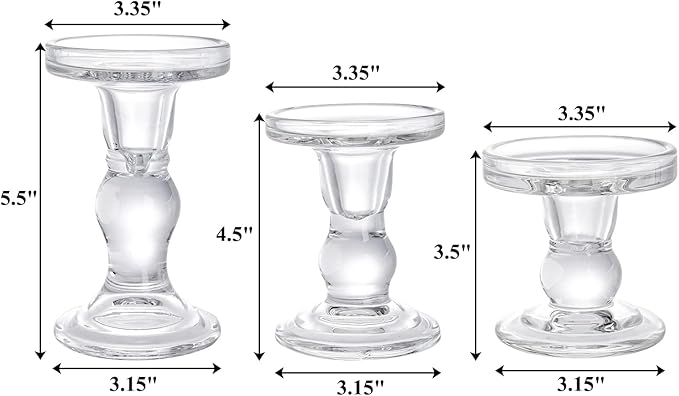 Okllen Set of 6 Glass Candle Holders, Clear Pillar Taper Candlestick Crystal Tealight Candle Holder Stand for Dinner Table, Wedding Centerpieces, Living Room, Home Decor