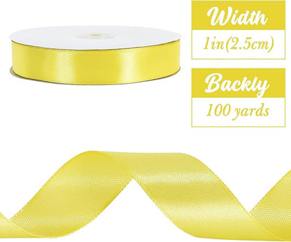 TONIFUL 1 Inch x 100yds Lemon Yellow Satin Ribbon, Thin Solid Color Satin Ribbon for Gift Wrapping, Crafts, Hair Bows Making, Wedding Party Decoration, Invitation Cards, Floral Bouquets, Christmas