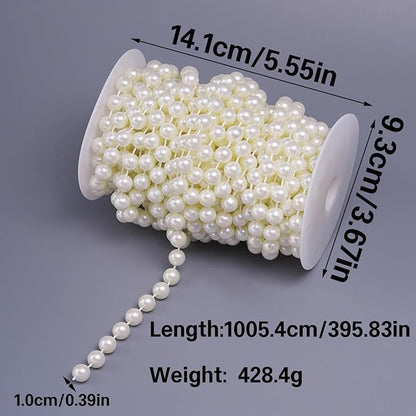 20 Yards/59 Feet Pearl Garland Craft String Pearls, Faux Pearl for Wedding Party Decoration, Christmas Tree Decorations and DIY Crafts (Ivory, 8 mm 59 Feet)