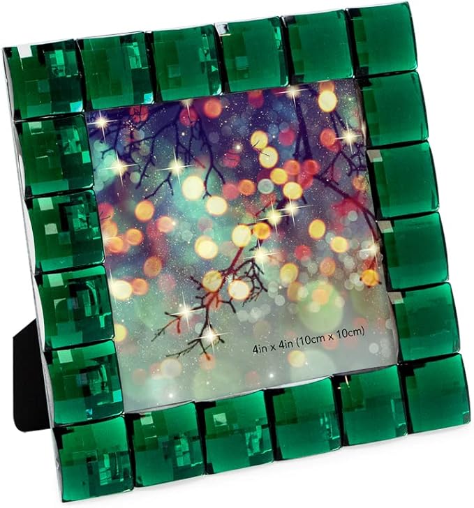 Isaac Jacobs Decorative Sparkling Jewel Picture Frame, Photo Display & Home Décor (4x4, Emerald Green)
