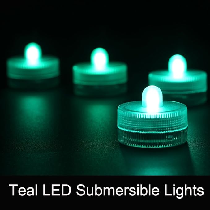 Halloween Lights Submersible LED Lights cr2032 Battery Powered Underwater Waterproof LED Tea Light for Events Wedding Centerpieces Vase Floral Xmas Holidays Home Decor Lighting(Pack of 12) (Teal)