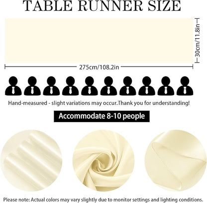 SHEJIZE 2 Pack White Satin Table Runner 12x108 Inches Long, Bright Silky Smooth Satin Table Runner Table Decor for Wedding Banquet Christmas Prom Event Birthday Party