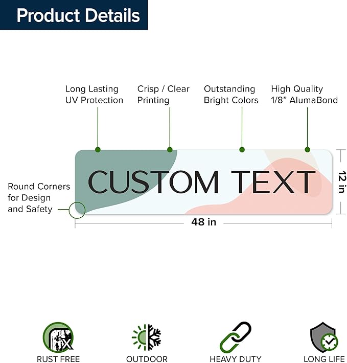 Custom Sign, Custom Street Sign, 11 Font Colors, 13 Font Styles, 4 Hole Options, 22 Sizes, 12x48 Inches, Rust Free DiBound, Fade Resistant, Made in USA by My Sign Center (Minimalist)