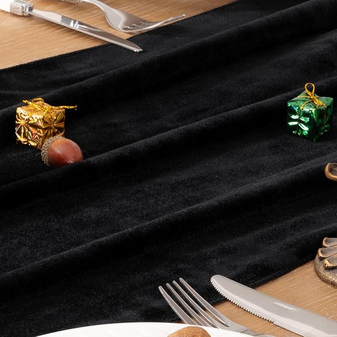 MLMC Black Velvet Table Runner 10ft Glossy Luxury Velvet Fall Table Runner 20x120 Inches Wedding Runner for Fall Bridal Shower Birthday Party Halloween Decor