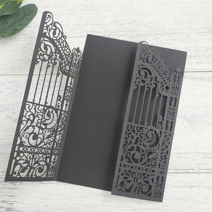 Black Gate Invitation Castle Laser Cut Card For Wedding Engagement Mermaid Birthday Party 25 Sets (black, 4.9"x7.1")
