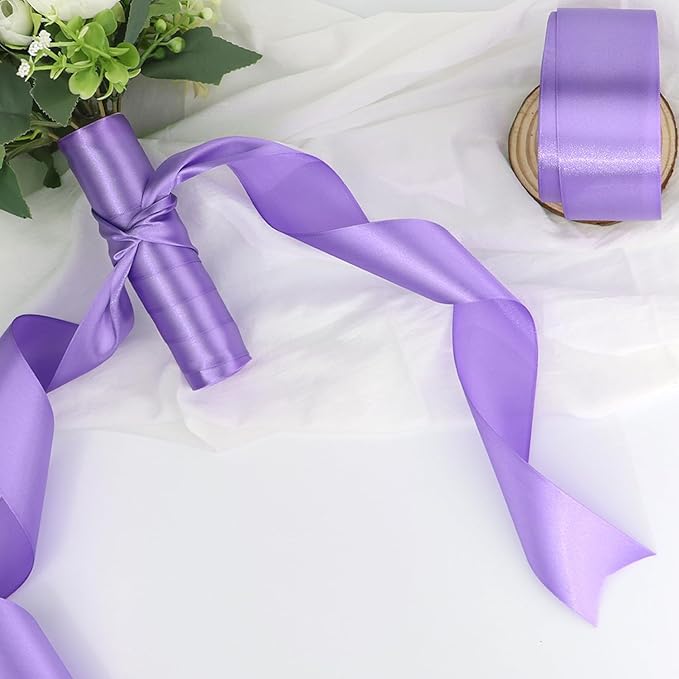 Light Purple Solid Satin Ribbon 2 Inch 25 Yards Solid Polyester Fabric Ribbon for Gift Wrapping Wedding Christmas Baby Shower Birthday Party Decoration Handmade Immortal Flower Craft