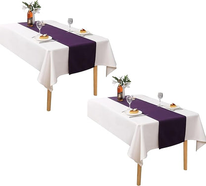 DUALIFE Plum Purple Table Runner for Wedding, Table Runners Fit Rectange and Round Table Decorations for Birthday Parties, Banquets, Graduations, Engagements 14X72 Inches 2 Pieces Dark Purple