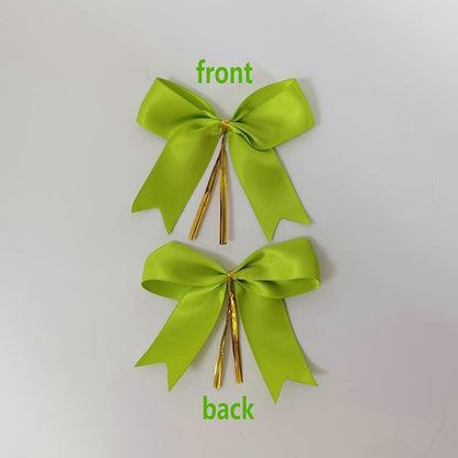50 pcs 3-1/2" Apple Green Satin Ribbon Twist Tie Bows for Spring Gift Wrapping with Fish Tails (Lt.Green)