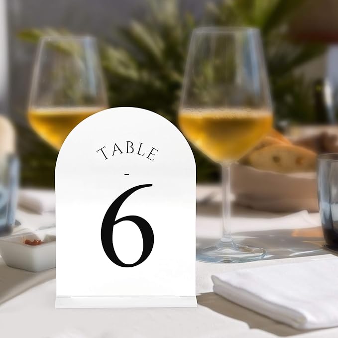 JOYIT Arch Wedding Table Numbers 1-30 with Stands – Double-Sided Printed 5" X 7" Acrylic Table Signs with White Background Black Text, Perfect Acrylic Table Numbers for Wedding Receptions, Parties, Anniversaries, and Events