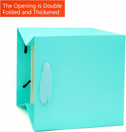 Teal Blue Paper Gift Bag 10 in Large Gift Box Square Bottom Kraft Paper Bags with Handles for Wedding Baby Shower Birthday Party (Teal Blue, 10 x 10 x 10 in, 10 CT)
