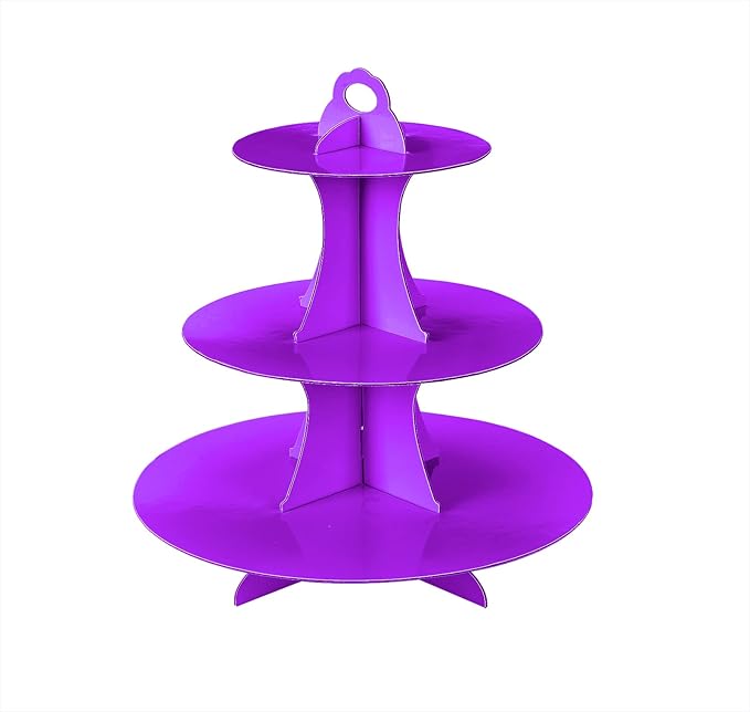 3-Tier Cupcake Stand, Cake Stand holder, Tiered DIY Cupcake Stand Tower for Dessert Table Displays, Birthday Theme Party Favors Decoration, Floral Tea Party, 12" W x 12.8" H, Purple