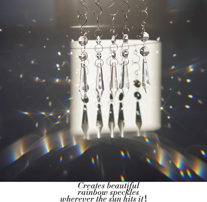 20pcs 55mm Chandelier Icicle Crystal Prism Suncatcher,Clear Chandelier Crystals Replacement,Crystals for Chandeliers with Hooks for Windows Wedding Lamp Decoration