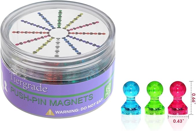Push Pin Magnets - Tiergrade 120 Pack 7 Assorted Color Strong, Office, Use at Kitchen Home and School Classroom, for Refrigerator Dry Erase Board and Whiteboard.