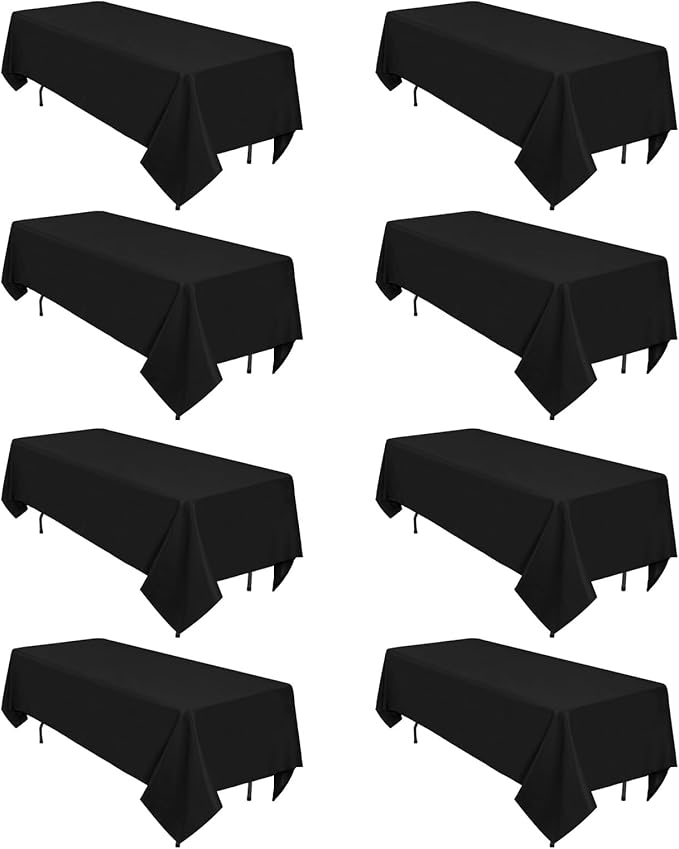 8 Pack Black Tablecloths 60 x 84 Inch Rectangular Table Cloths for Rectangle Tables 4ft, Wrinkle Resistant Black Table Cloth Washable Polyester Fabric for Buffet Wedding Party Banquet
