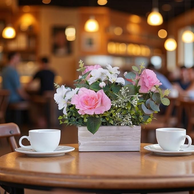 Artificial Flowers Fake Pink Roses Hydrangeas Arrangements in Pot for Home Wedding Table Centerpieces Indoor Outdoor Decoration(New Pink)