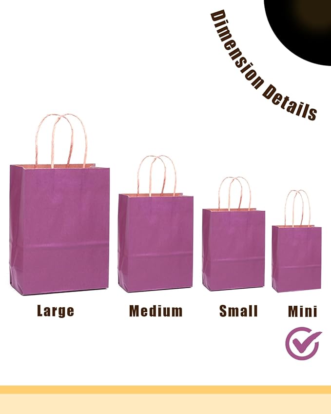 qiqee 24 Pcs Purple Mini Paper Gift Bags 6"x4.5"x2.5" with Handles Small Brown Kraft Party Favor Bags Treat Bags Multiple Uses (Mini size)