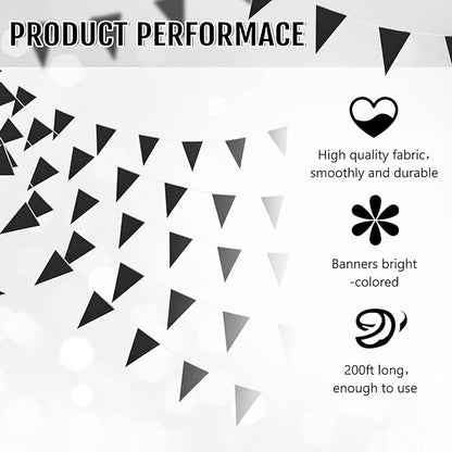 Tatuo 200 Feet Solid Pennant Banners Flags String Triangle Hanging DIY Bunting Flags Party Decorations for Grand Opening Party Banners for Kids Birthday, Shops (Black)