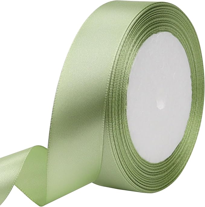 Pale green Solid Satin Ribbon 1 Inch 25 Yards Solid Polyester Fabric Ribbon for Gift Wrapping Wedding Christmas Baby Shower Birthday Party Decoration Handmade Immortal Flower Craft