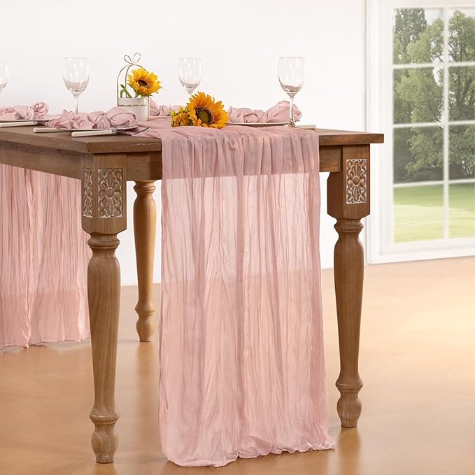 Pink Cheesecloth Table Runner 12 Pack Fall Table Runners Boho Gauze 120 Inches Light Pink Cheese Cloth Fall Table Decorations for Thanksgiving Wedding Bridal Girl Baby Shower Sweet 16 Party