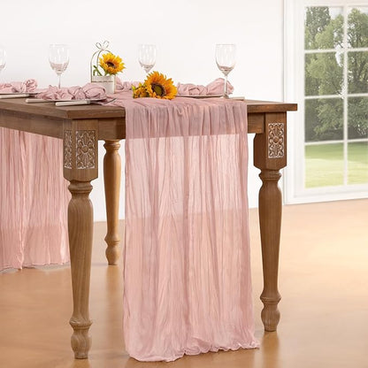 Pink Cheesecloth Table Runner 12 Pack Fall Table Runners Boho Gauze 120 Inches Light Pink Cheese Cloth Fall Table Decorations for Thanksgiving Wedding Bridal Girl Baby Shower Sweet 16 Party