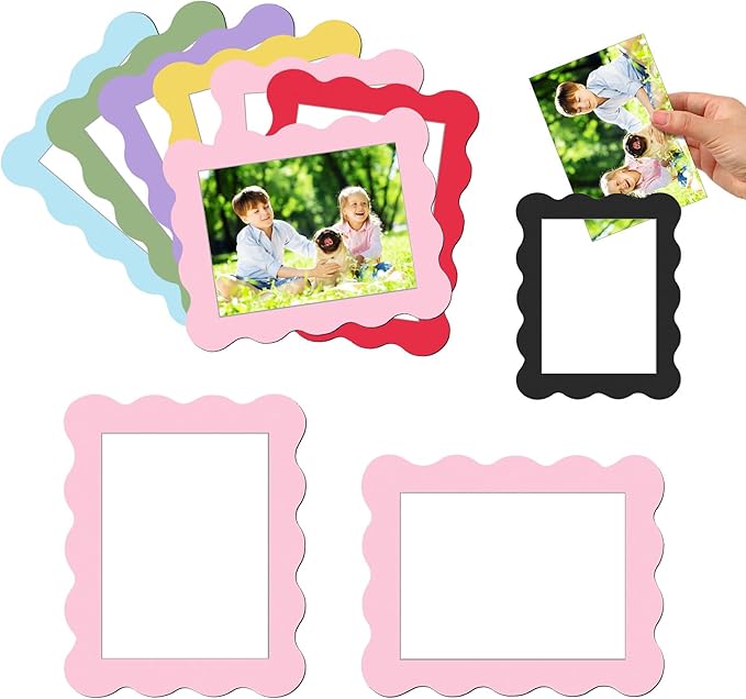 Kingdder 12 Pcs Scalloped Magnetic Picture Frame for Refrigerator 2.5 x 3.5 Pastel Reusable Picture Frame Magnets Decorative Photo Holders for Fridge Home School Office Kitchen Locker