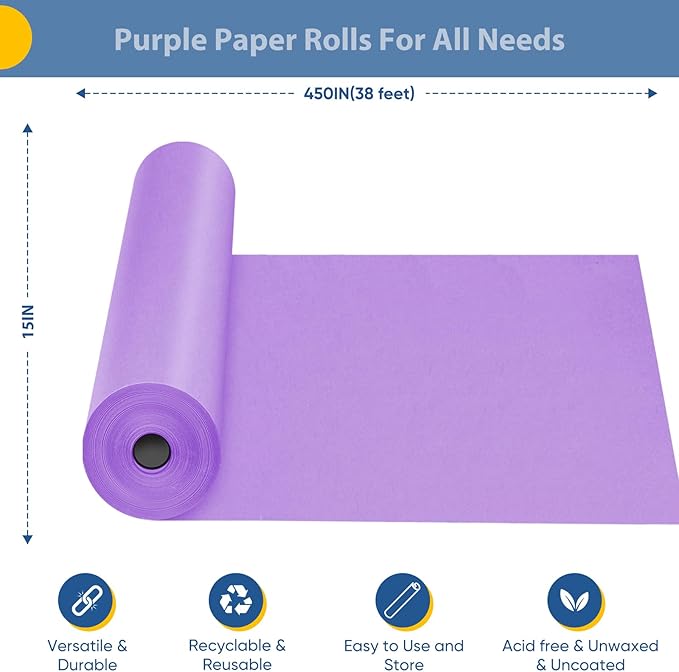 Purple Wrapping Paper, 15"x450" Art Craft Construction Bulletin Board Decorative Paper Roll for Birthday Baby Shower Christmas Mother's Day Mardi Gras, DIY Bouquet Flower Gift Wrap, Floral Supplies