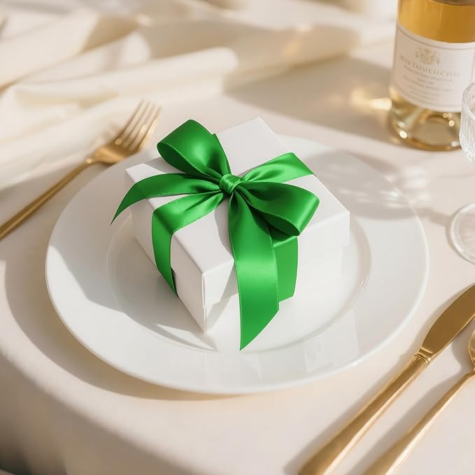 1 inch Double Faced Polyester Emerald Green Satin Ribbon, Perfect for Gift Wrapping Very Suitable for Weddings Party Hair Bow Invitation Decorations and More (25 Yards)
