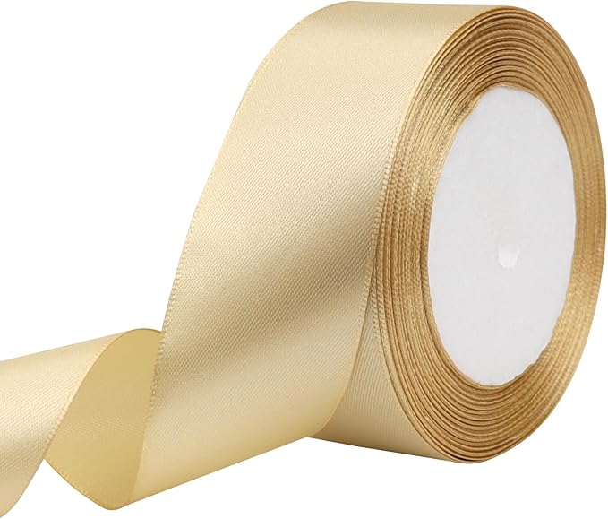 Champagne Solid Satin Ribbon 1-1/2 Inch 25 Yards Solid Polyester Fabric Ribbon for Gift Wrapping Wedding Christmas Baby Shower Birthday Party Decoration Handmade Immortal Flower Craft
