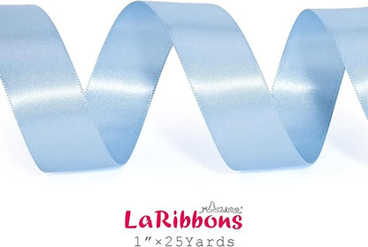 LaRibbons 1 Inch 25 Yard Double Faced Satin Ribbon,Light Blue Satin Craft Fabric Ribbon for Gift Wrapping Floral Bouquets Wedding Party Decoration