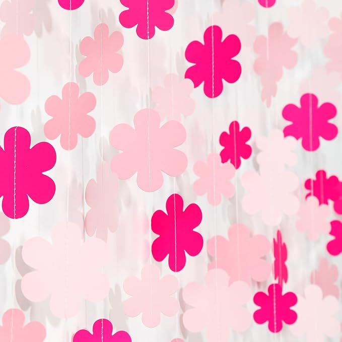 Pink Party-Decorations Streamers-Garland - 52ft Flower Hanging Paper Banner, Birthday Baby Bridal Shower Bachelorette Wedding Decor Hugfond