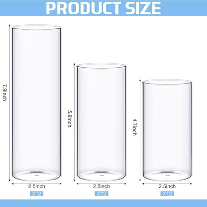 Thin Glass Cylinder Vases 2.5''/3.3'' Diameter 2mm Wall Thickness Clear Flowers Vase Hurricane Floating Candles Holders for Table Centerpieces Wedding Decor(2.5'' X 5'',6'',8'',36 Pcs)