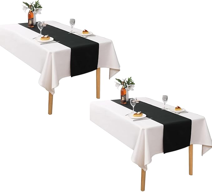 DUALIFE Jet Black Table Runner 14x72 inch Solid Color Thick Polyester Decorative Cloth Handcrafted for Wedding Party Birthday Graduations Banquet,Restaurant & Outdoors 2 Pieces