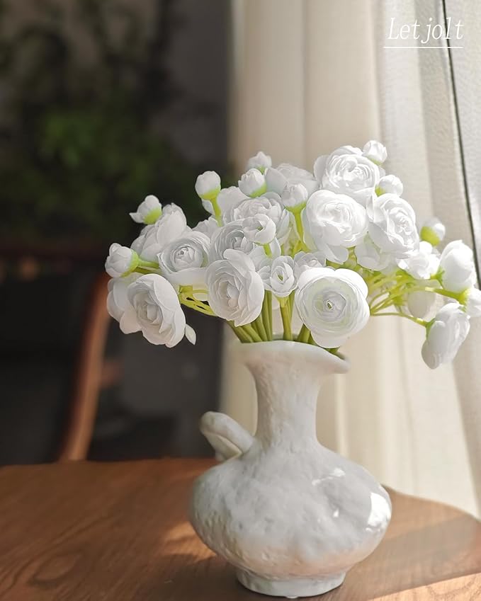 Letjolt Ranunculus Artificial Flower White Silk Flowers Faux DIY Bouquet for Wedding Engagement Centerpieces Arrangements Bridal Shower Decorations Home Decor 18pcs