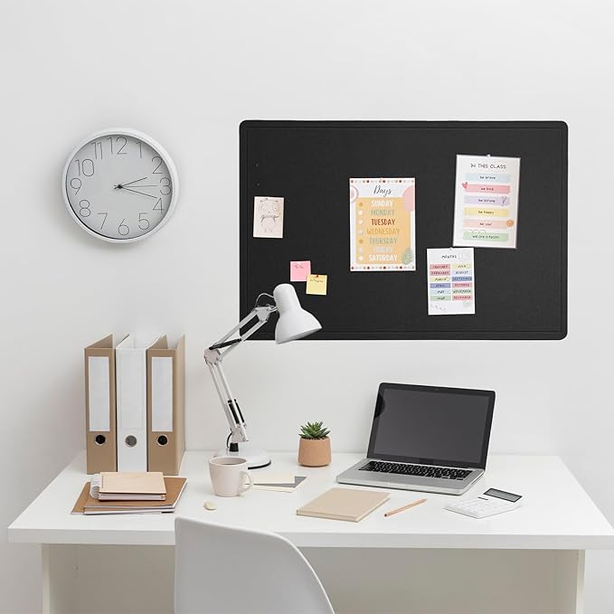 Bulletin Board, 36 x 24 inches Felt Board - Decorative Pin Board, Cork Board Alternative for Wall, 3' x 2' Foldable Picture Board Self-Adhesive Vision Board Prayer Board with 20 Pushpins - Black