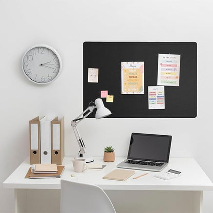 Bulletin Board, 36 x 24 inches Felt Board - Decorative Pin Board, Cork Board Alternative for Wall, 3' x 2' Foldable Picture Board Self-Adhesive Vision Board Prayer Board with 20 Pushpins - Black