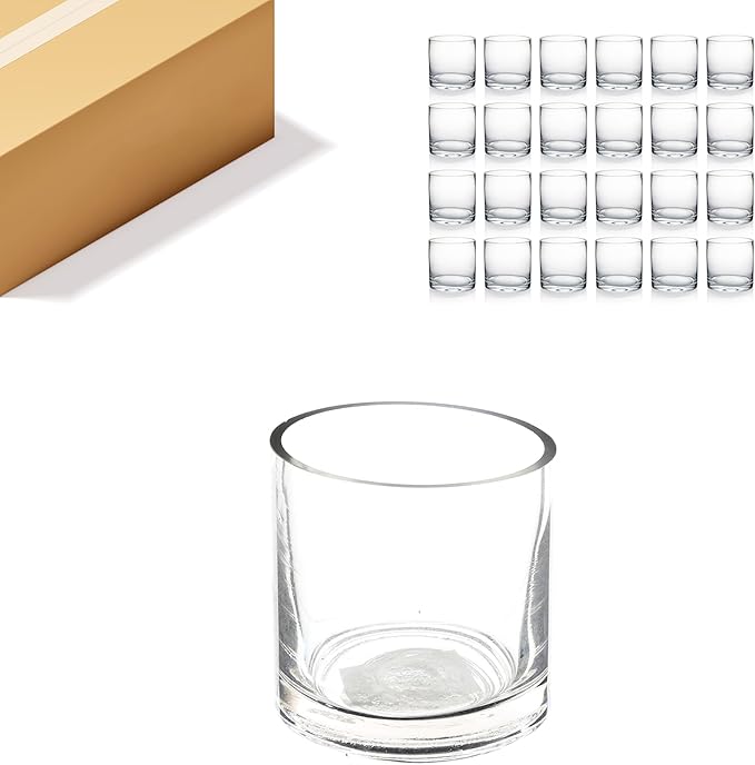 WGV Tea Light Votive Candle Holder 3x3, Clear Tiny Cylinder Glass Vase, Small Planter Terrarium for Home Accent Decor, 24 Pieces
