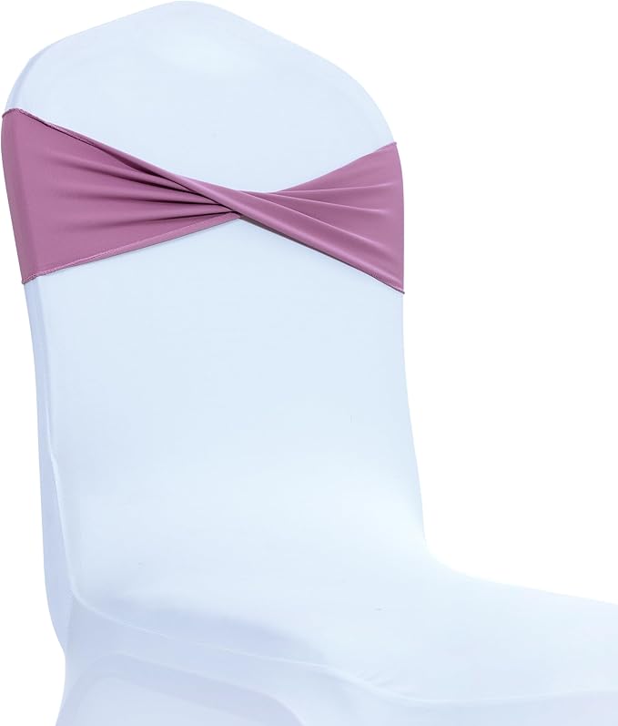MDS Pack of 50 Spandex Chair Sashes Bows Elastic Stretch Dining Chair Bands Ties Without Slider Buckle Universal fits for Wedding Baby Shower Birthday Party Banquet Event Decoration - Dusty Pink
