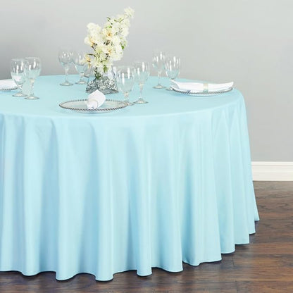 LTC LINENS 10 Pack 108 Inch Round Tablecloths Baby Blue - Bulk for 48 Inch Round Table Floor Length - Wrinkle Resistant Polyester Fabric Cloth for Wedding, Baby Shower