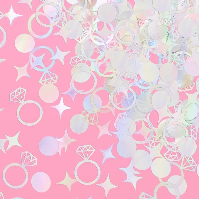 xo, Fetti Bachelorette Party Iridescent Foil Confetti - 200 pc | Engagement Party Decoration, Diamond Ring Table Decor, Bride To Be Bridal Shower Supplies, Engaged Era Decor