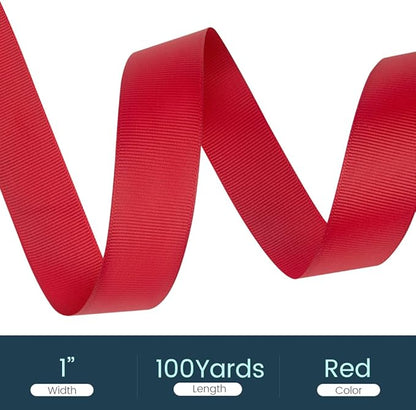 1" X 100 Yards Red Grosgrain Ribbon, Premium Grosgrain Ribbon for Sewing, Gift Wrapping, Bow Making, Wedding Decor, Wrapping and More (Red)