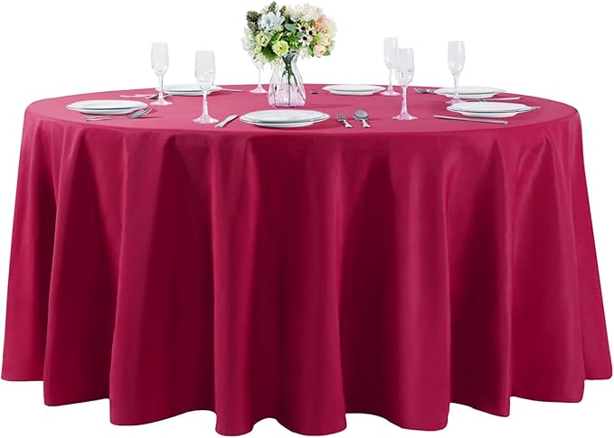 120 inch Round Tablecloth Washable Polyester Table Cloth Decorative Table Cover for Wedding Party Dining Banquet（120 inch,Burgundy）