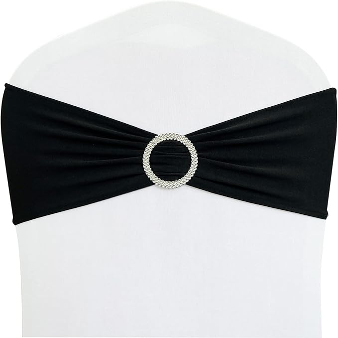 Spandex Chair Sashes Bands 30PCS Stretch Chair Ties Bows with Buckle Slider for Wedding Party Banquet Decoration (Black)…
