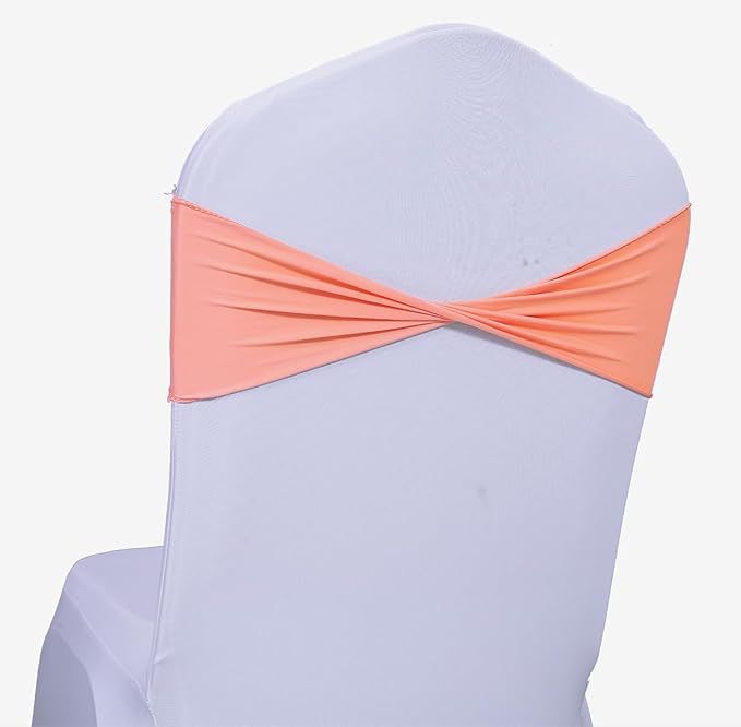 MDS Pack of 150 Spandex Chair Sashes Bows Elastic Stretch Dining Chair Bands Ties Without Slider Buckle Universal fits for Wedding Baby Shower Birthday Party Banquet Event Decoration - Peach