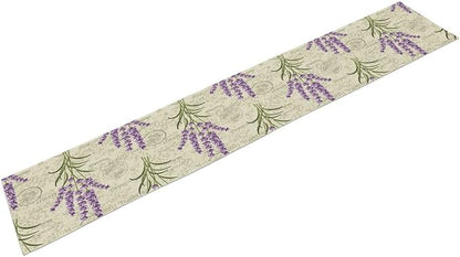 Floral Lavender Table Runner,Vintage Rustic Country Romantic Purple Flower Pattern Print Burlap for Hotel Indoors Outdoor Dining Room Kitchen Home Decor, 13x70in