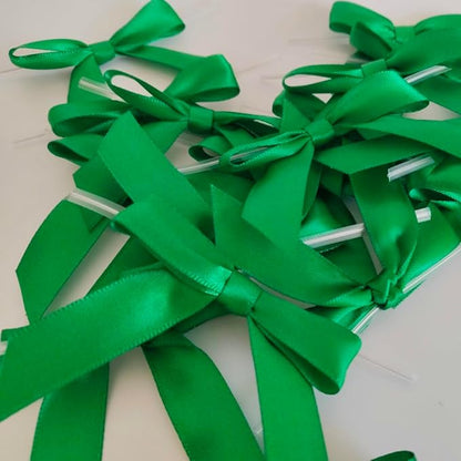 50pcs 2-1/2" Green Satin Ribbon Bows with Twist Ties for Gift Wrapping Packing Christmas Decoration (Green)