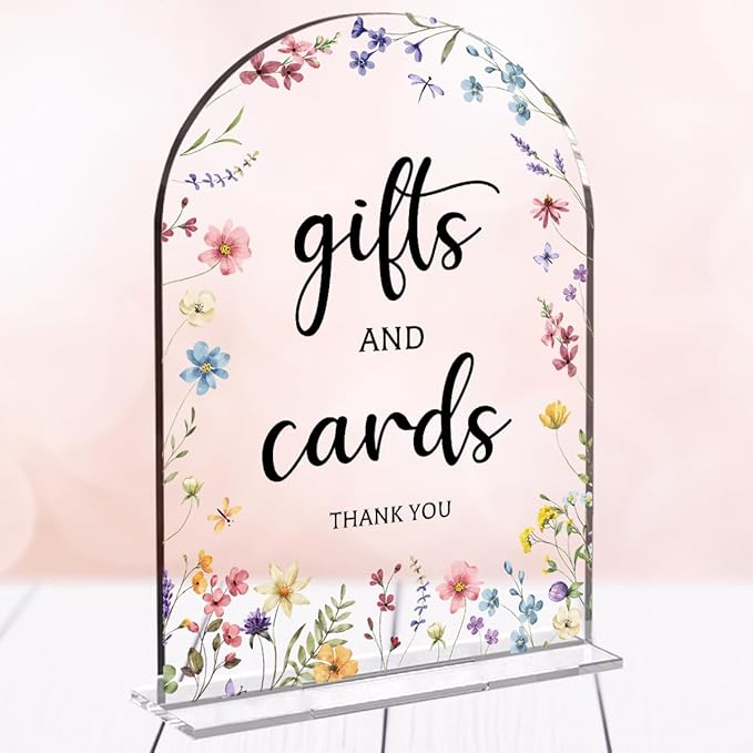 Cards And Gifts Sign, Arch Acrylic Wedding Sign, 5x7 Inch, Wedding Sign Decoration for Wedding Reception & Event Party Table, Bridal Shower Baby Shower Favors for Guests (Flower)