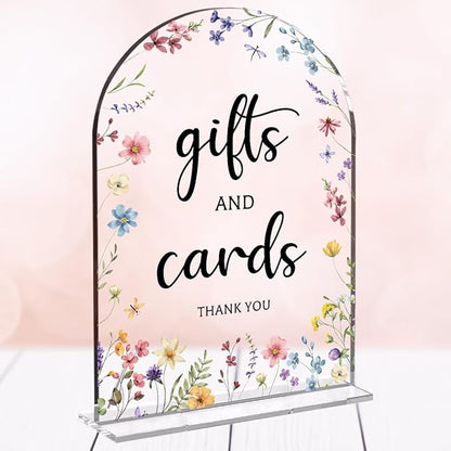 Cards And Gifts Sign, Arch Acrylic Wedding Sign, 5x7 Inch, Wedding Sign Decoration for Wedding Reception & Event Party Table, Bridal Shower Baby Shower Favors for Guests (Flower)
