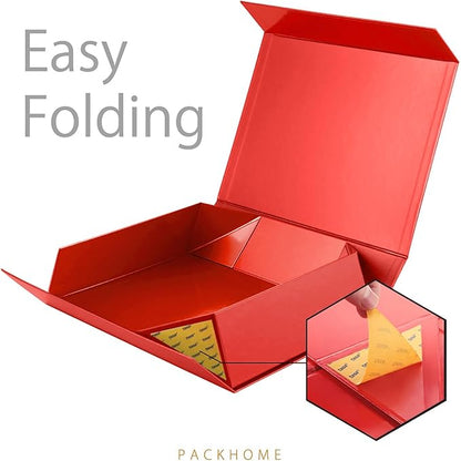 PACKHOME 6 Large Gift Boxes 13.5x10x3.5 Inches, Sturdy Shirt Boxes with Magnetic Lids for Multiple Occasions (Glossy Red)