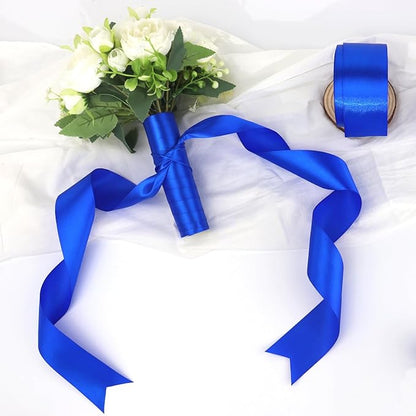 Blue Solid Satin Ribbon 2 Inch 25 Yards Solid Polyester Fabric Ribbon for Gift Wrapping Wedding Christmas Baby Shower Birthday Party Decoration Handmade Immortal Flower Craft