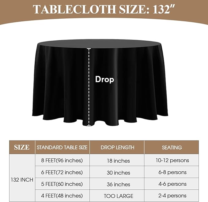 Round Tablecloth 120 Inch 10 Pack Black Tablecloths Washable Decorative Linen Polyester Table Clothes Cover for Dining Table Banquets Buffet Parties and Wedding